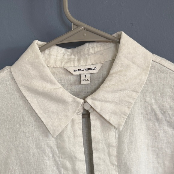 Banana Republic Ivory Cropped Tie-Front Linen Shirt - Picture 2 of 7